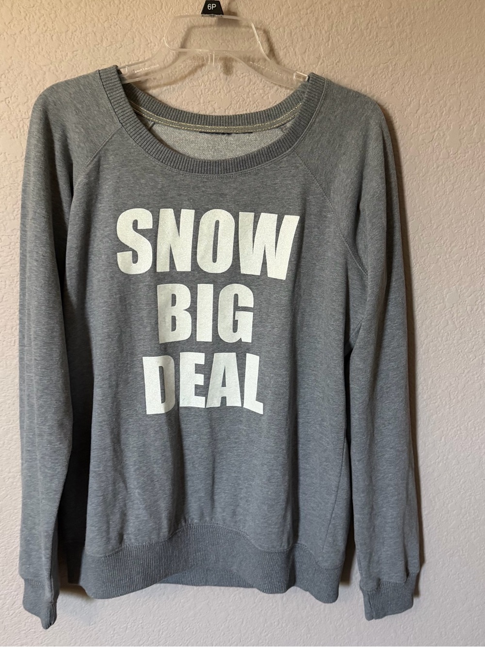 Joe Boxer Women Large Sparkly “Snow Big Deal” Spellout Gray Pullover Sweatshirt
